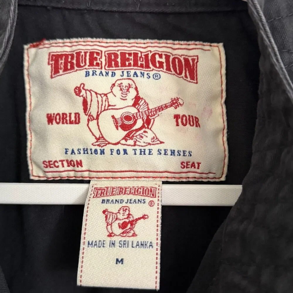 True Religion World Tour Jacket Mens Medium Black Full Zip Y2K Streetwear Moto